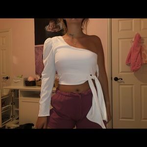 One shoulder white crop top